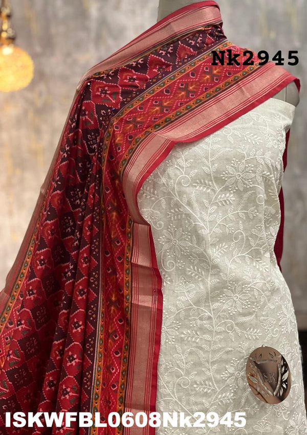 Handloom Cotton Kurti With Cotton Bottom And Patola Printed Dupatta-ISKWFBL0608Nk2945