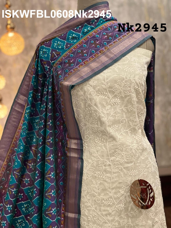 Handloom Cotton Kurti With Cotton Bottom And Patola Printed Dupatta-ISKWFBL0608Nk2945