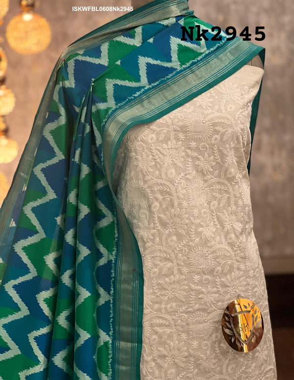 Handloom Cotton Kurti With Cotton Bottom And Patola Printed Dupatta-ISKWFBL0608Nk2945
