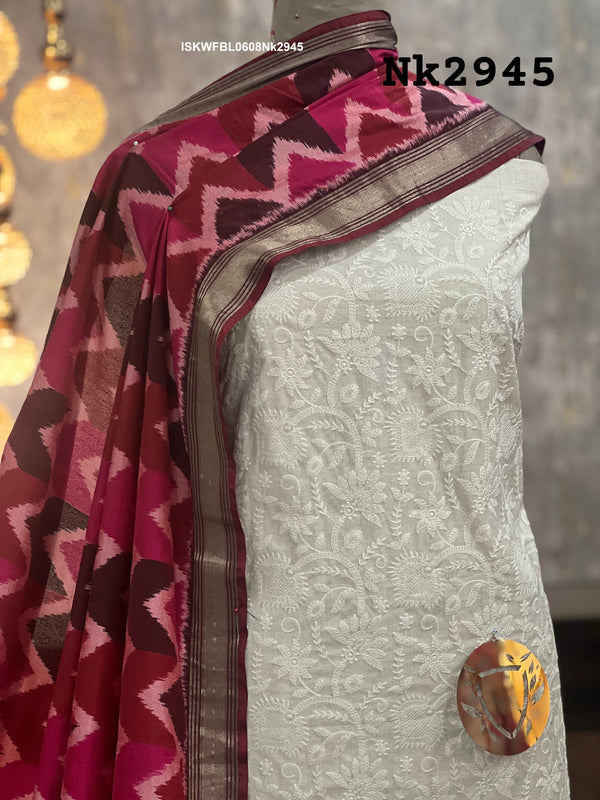 Handloom Cotton Kurti With Cotton Bottom And Patola Printed Dupatta-ISKWFBL0608Nk2945