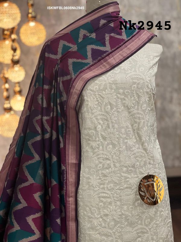Handloom Cotton Kurti With Cotton Bottom And Patola Printed Dupatta-ISKWFBL0608Nk2945