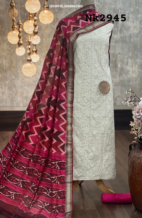 Handloom Cotton Kurti With Cotton Bottom And Patola Printed Dupatta-ISKWFBL0608Nk2945