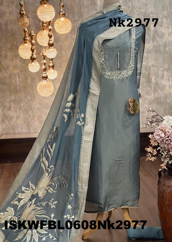 Embroidered Shimmer Kurti With Shantoon Bottom And Banarasi Silk Dupatta-ISKWFBL0608Nk2977