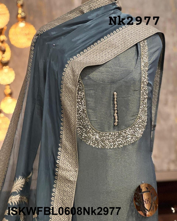 Embroidered Shimmer Kurti With Shantoon Bottom And Banarasi Silk Dupatta-ISKWFBL0608Nk2977