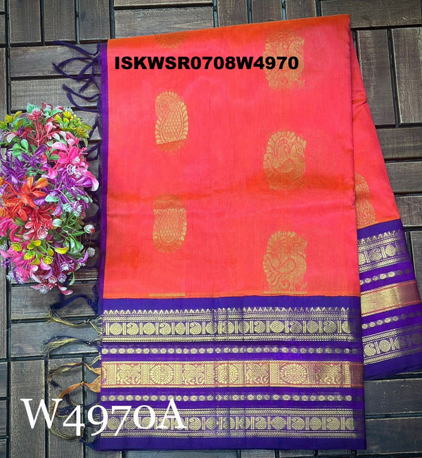 Handloom Silk Saree With Contrast Blouse-ISKWSR0708W4970