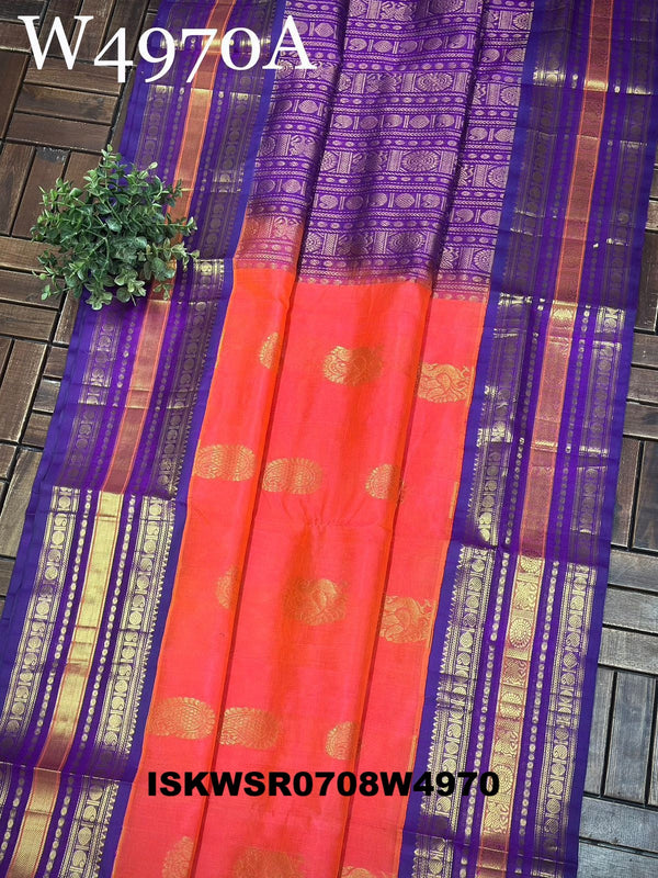 Handloom Silk Saree With Contrast Blouse-ISKWSR0708W4970