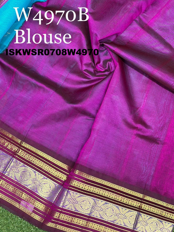 Handloom Silk Saree With Contrast Blouse-ISKWSR0708W4970