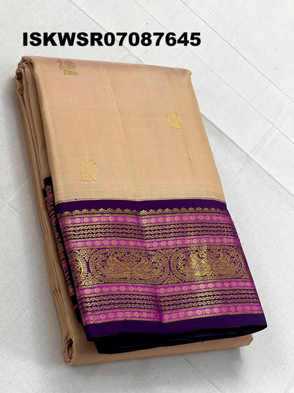 Kanchipuram Handloom Silk Saree With Contrast Blouse-ISKWSR07087645