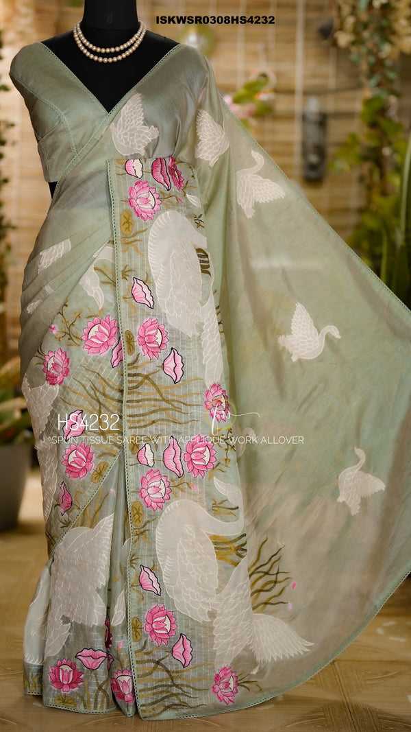 Blooming Lotus Tissue Saree With Blouse-ISKWSR0308HS4232