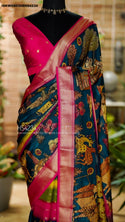 Kalamkari Printed Mysore Crepe Silk Saree With Contrast Blouse-ISKWSR0308HS4234