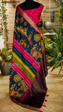 Kalamkari Printed Mysore Crepe Silk Saree With Contrast Blouse-ISKWSR0308HS4234
