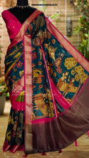 Kalamkari Printed Mysore Crepe Silk Saree With Contrast Blouse-ISKWSR0308HS4234