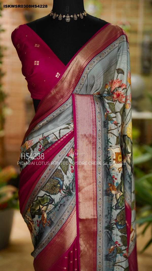 Pichwai Digital Printed Mysore Crepe Silk Saree With Blouse-ISKWSR0308HS4228