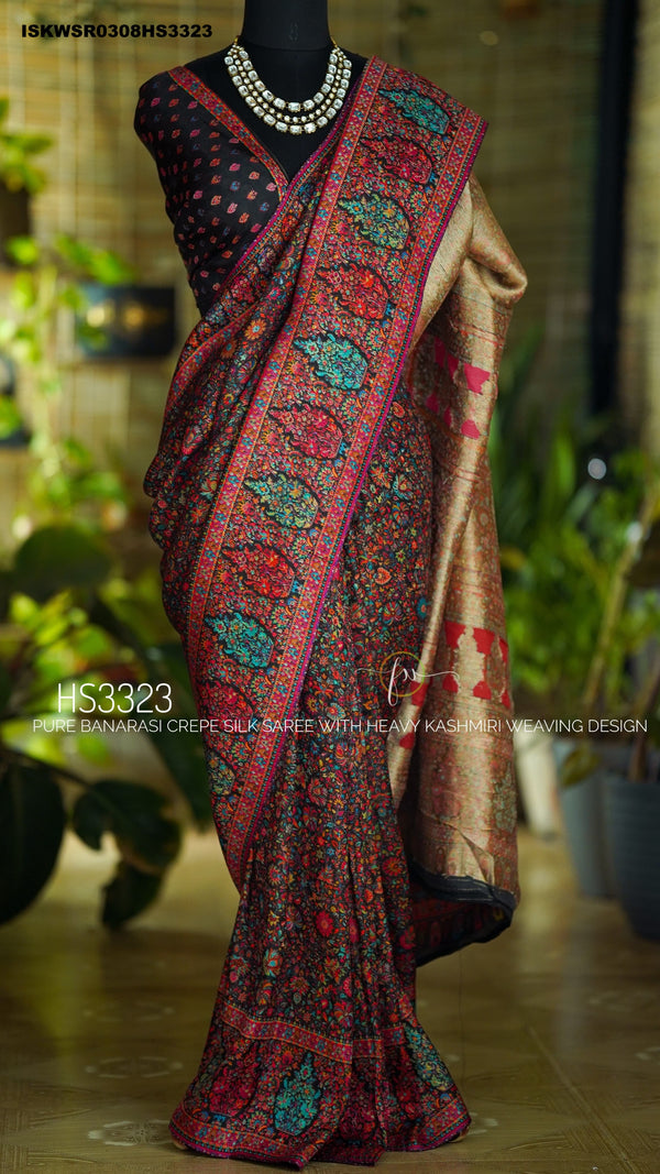 Banarasi Weaved Crepe Silk Saree With Blouse-ISKWSR0308HS3323