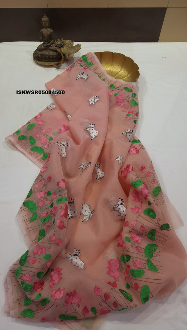 Embroidered Banarasi Kora Katan Silk Saree With Blouse-ISKWSR05084500