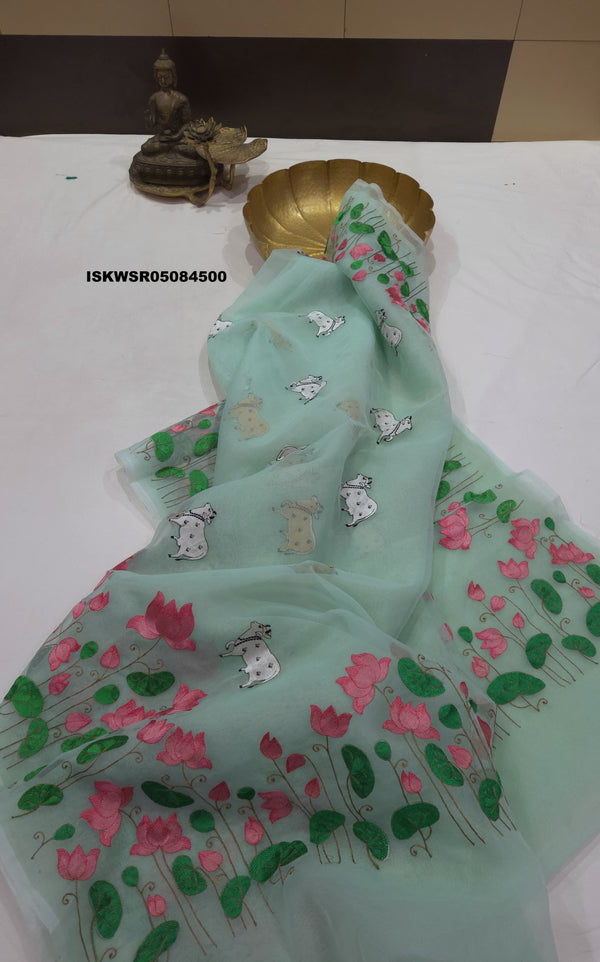 Embroidered Banarasi Kora Katan Silk Saree With Blouse-ISKWSR05084500