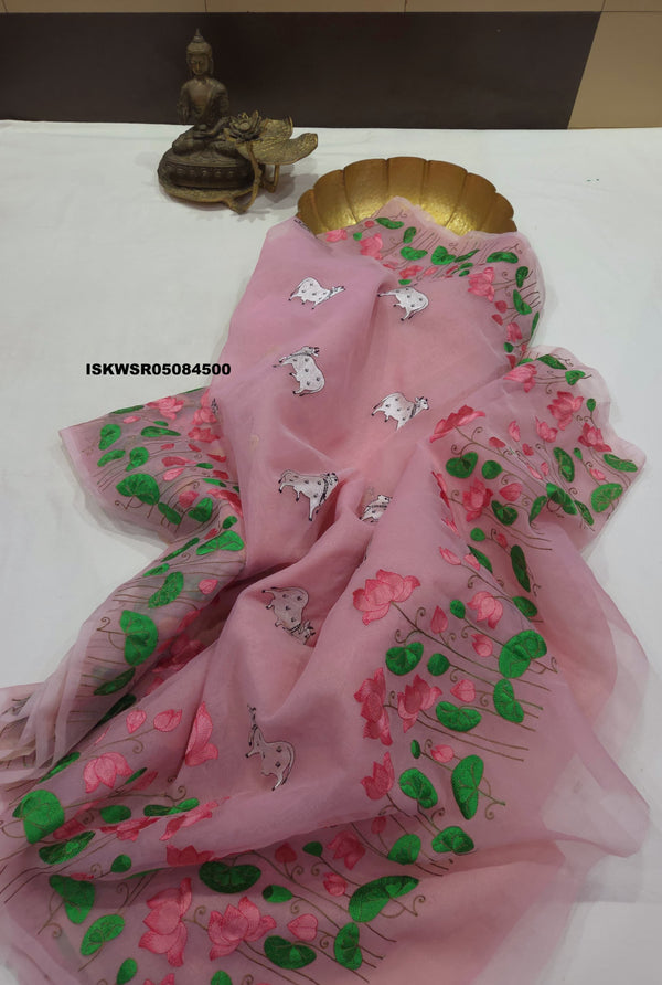 Embroidered Banarasi Kora Katan Silk Saree With Blouse-ISKWSR05084500