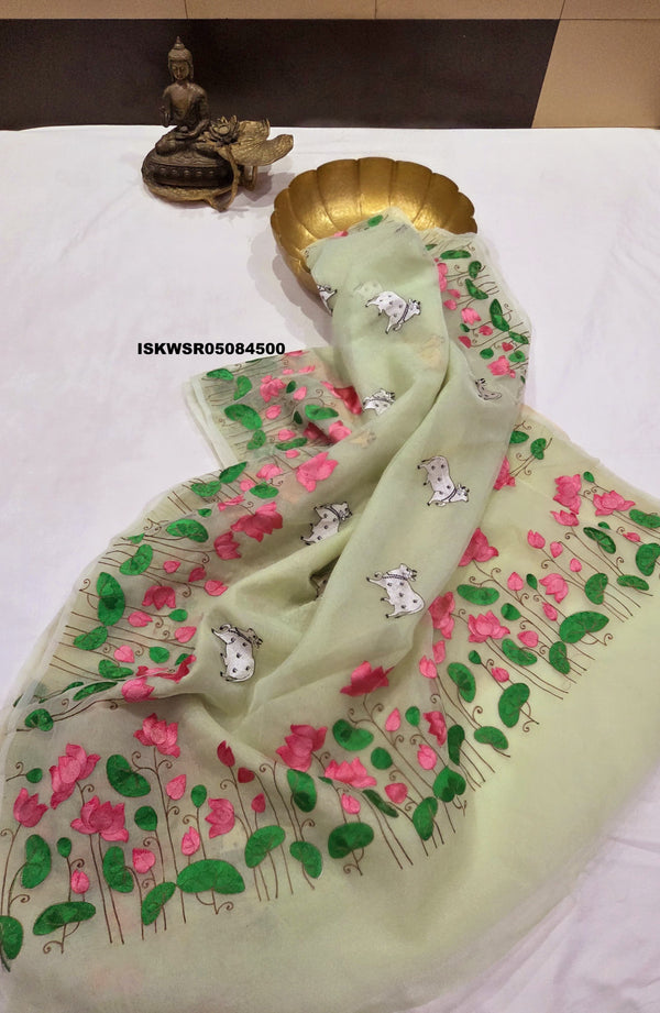 Embroidered Banarasi Kora Katan Silk Saree With Blouse-ISKWSR05084500