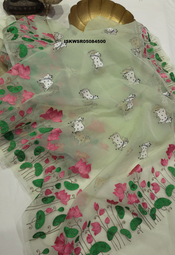 Embroidered Banarasi Kora Katan Silk Saree With Blouse-ISKWSR05084500