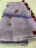 Embroidered Linen Saree With Blouse-ISKWSR05084503
