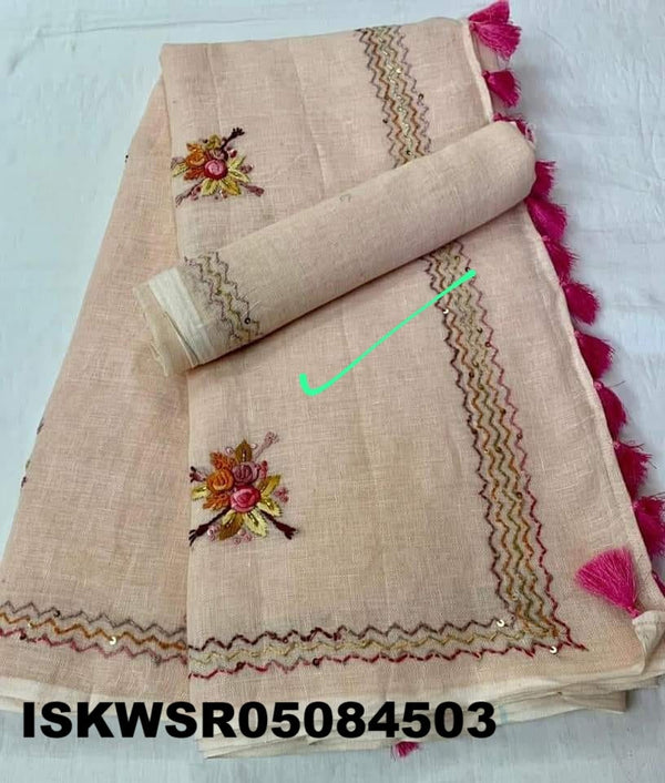Embroidered Linen Saree With Blouse-ISKWSR05084503
