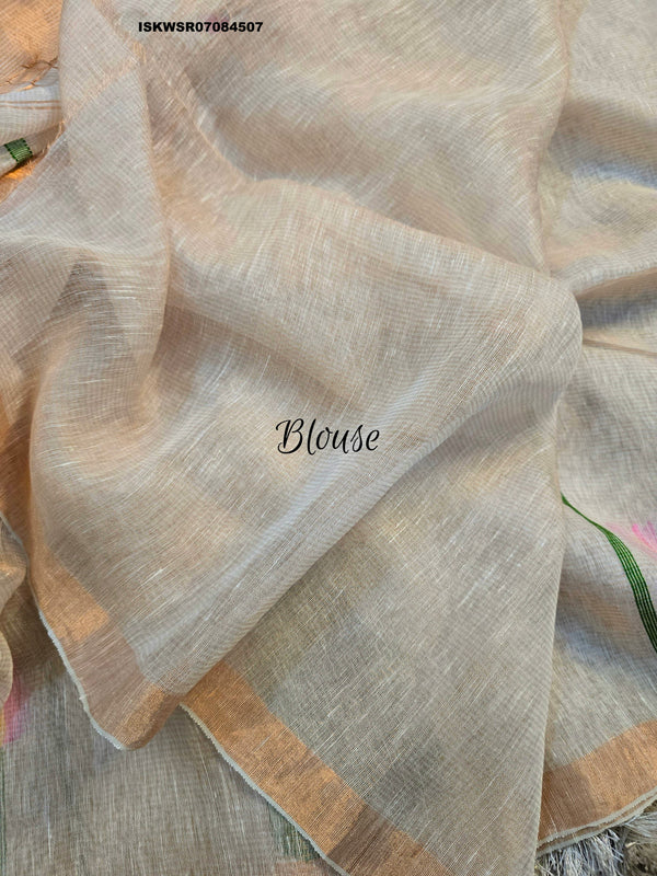 Hand Woven Linen Tissue Silk Saree With Blouse-ISKWSR07084507
