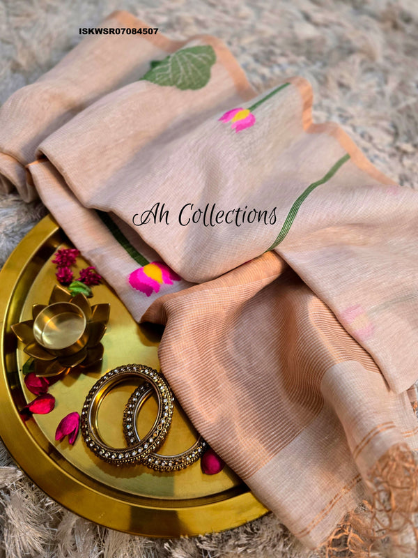 Hand Woven Linen Tissue Silk Saree With Blouse-ISKWSR07084507