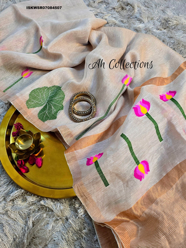 Hand Woven Linen Tissue Silk Saree With Blouse-ISKWSR07084507