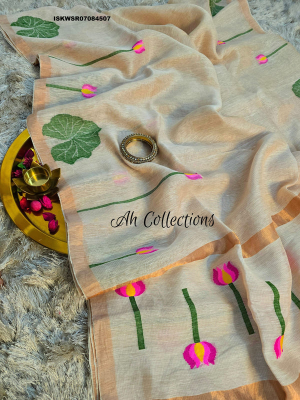 Hand Woven Linen Tissue Silk Saree With Blouse-ISKWSR07084507