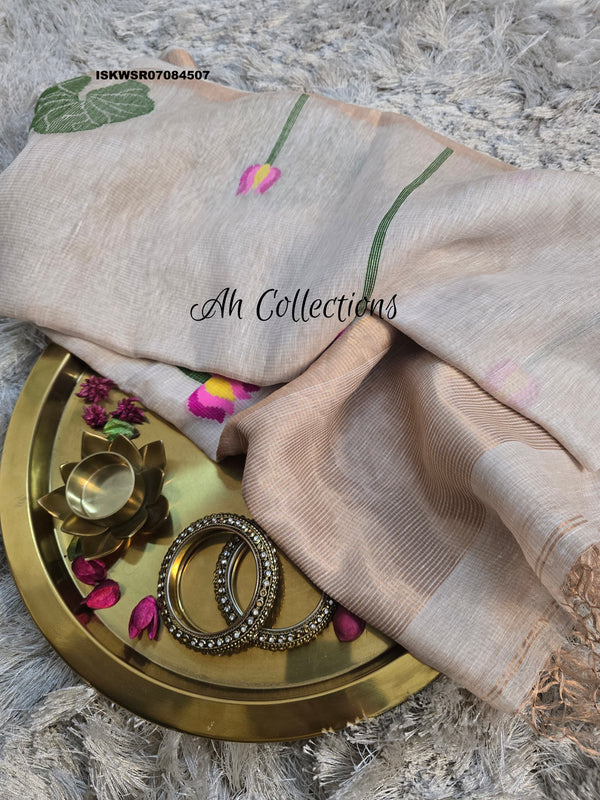 Hand Woven Linen Tissue Silk Saree With Blouse-ISKWSR07084507