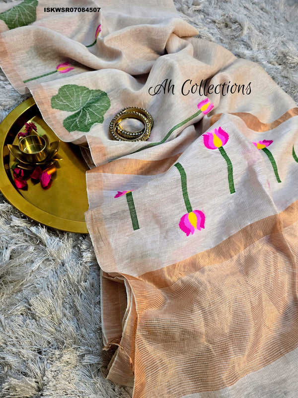 Hand Woven Linen Tissue Silk Saree With Blouse-ISKWSR07084507