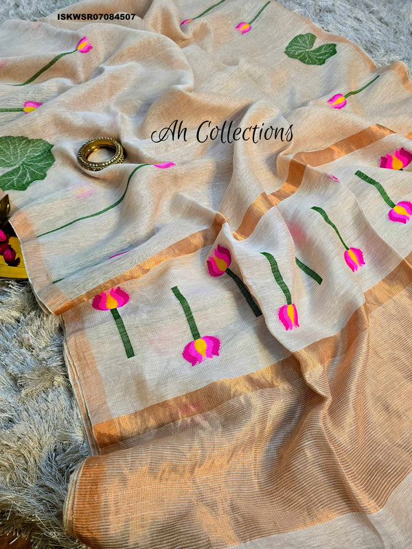Hand Woven Linen Tissue Silk Saree With Blouse-ISKWSR07084507