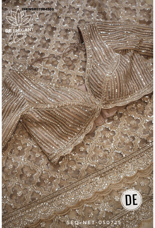 Sequined Net Saree With Ready To Wear Blouse-ISKWSR07084509