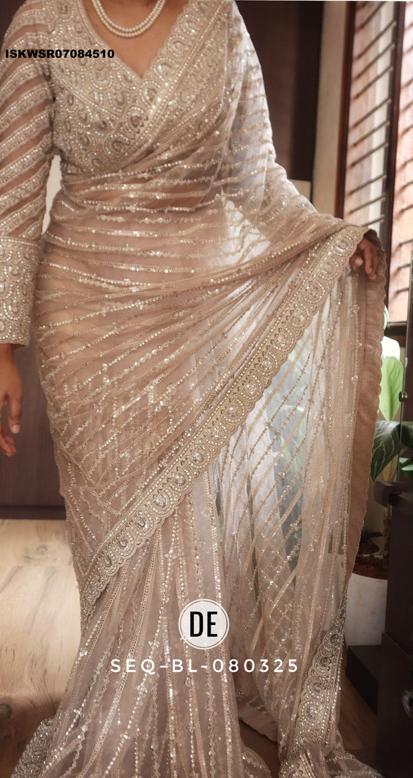 Sequined Net Saree With Ready To Wear Blouse-ISKWSR07084510