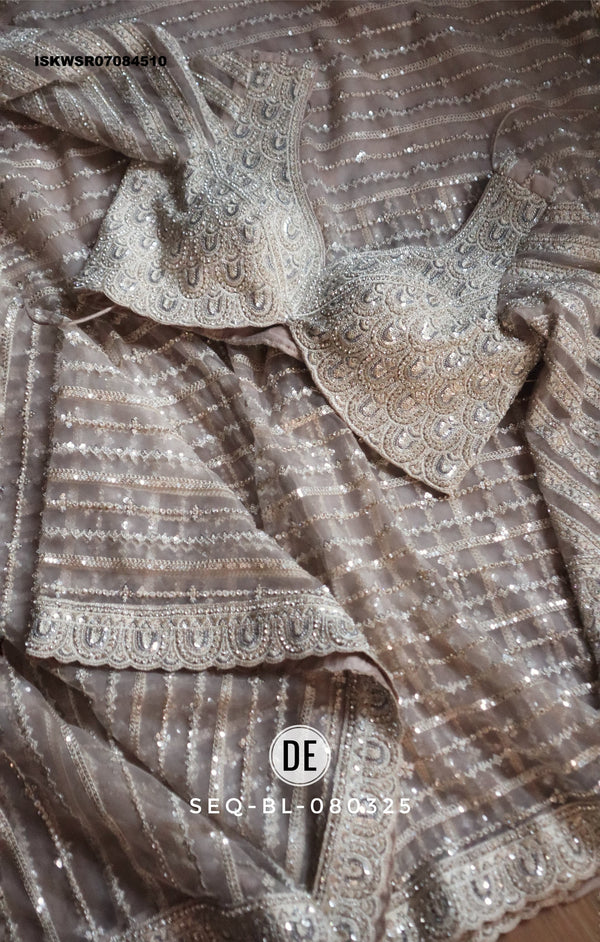 Sequined Net Saree With Ready To Wear Blouse-ISKWSR07084510