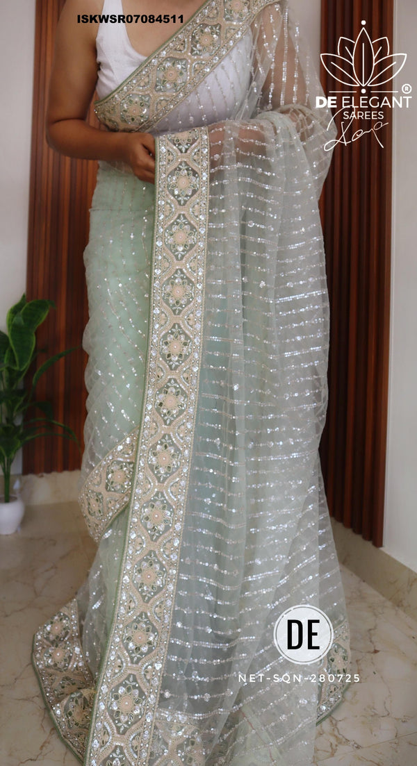 Embroidered Net Saree With Blouse-ISKWSR07084511