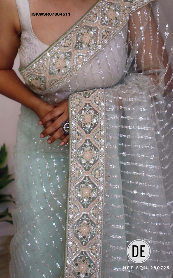 Embroidered Net Saree With Blouse-ISKWSR07084511