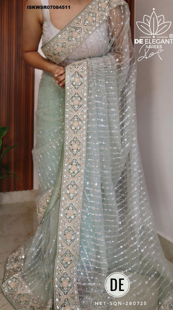 Embroidered Net Saree With Blouse-ISKWSR07084511