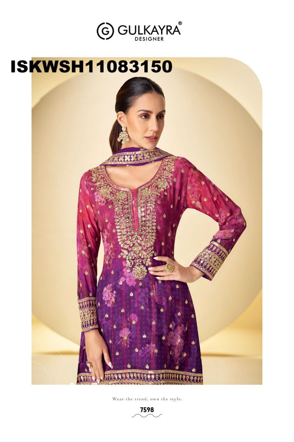 Digital Printed Chinon Kurti With Sharara And Embroidered Dupatta-ISKWSH11083150