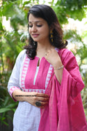 Handloom Cotton Kurti With Pant And Dupatta-ISKWSU1108VC3478