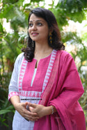 Handloom Cotton Kurti With Pant And Dupatta-ISKWSU1108VC3478