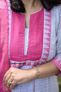 Handloom Cotton Kurti With Pant And Dupatta-ISKWSU1108VC3478