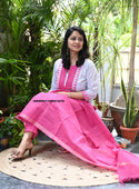 Handloom Cotton Kurti With Pant And Dupatta-ISKWSU1108VC3478