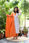 Handloom Cotton Kurti With Pant And Dupatta-ISKWSU1108VC3477