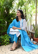 Handloom Cotton Kurti With Pant And Dupatta-ISKWSU1108VC3476