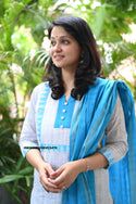 Handloom Cotton Kurti With Pant And Dupatta-ISKWSU1108VC3476