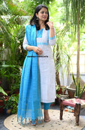 Handloom Cotton Kurti With Pant And Dupatta-ISKWSU1108VC3476