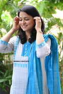 Handloom Cotton Kurti With Pant And Dupatta-ISKWSU1108VC3476