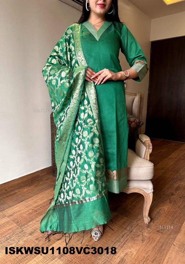 Banarasi Silk Kurti With Silk Pant And Banarasi Dupatta-ISKWSU1108VC3018
