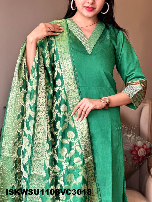 Banarasi Silk Kurti With Silk Pant And Banarasi Dupatta-ISKWSU1108VC3018
